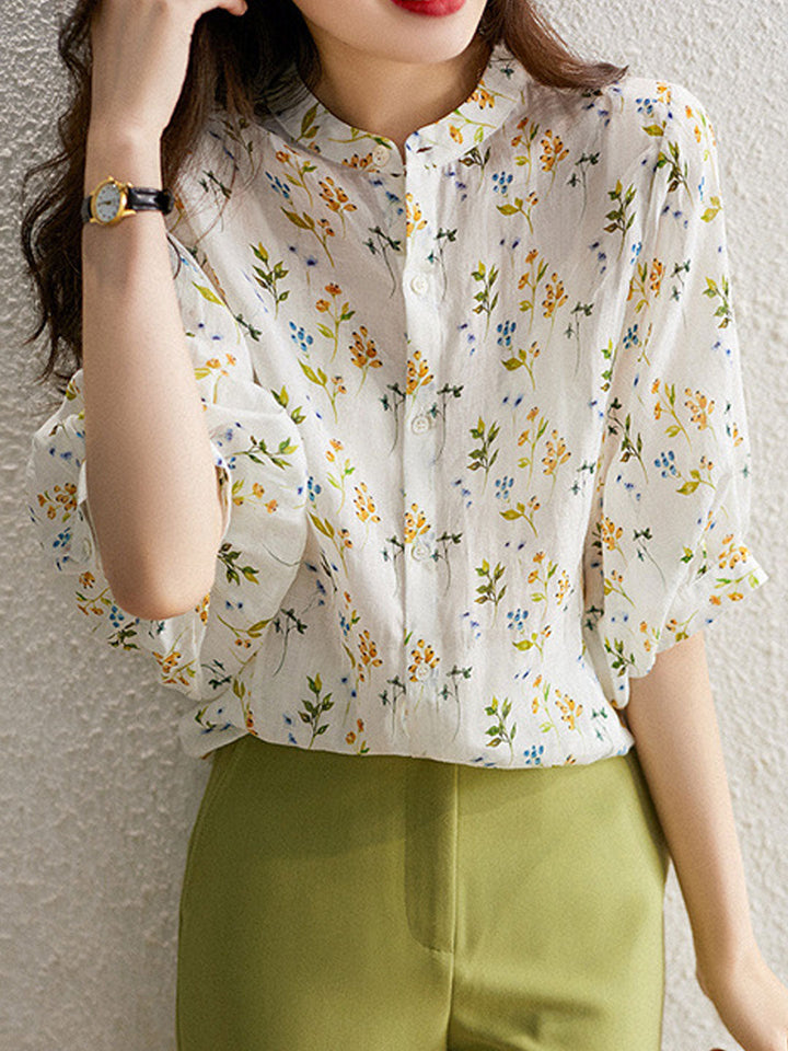 Abigail Retro Floral Printed Puff Sleeve Blouse