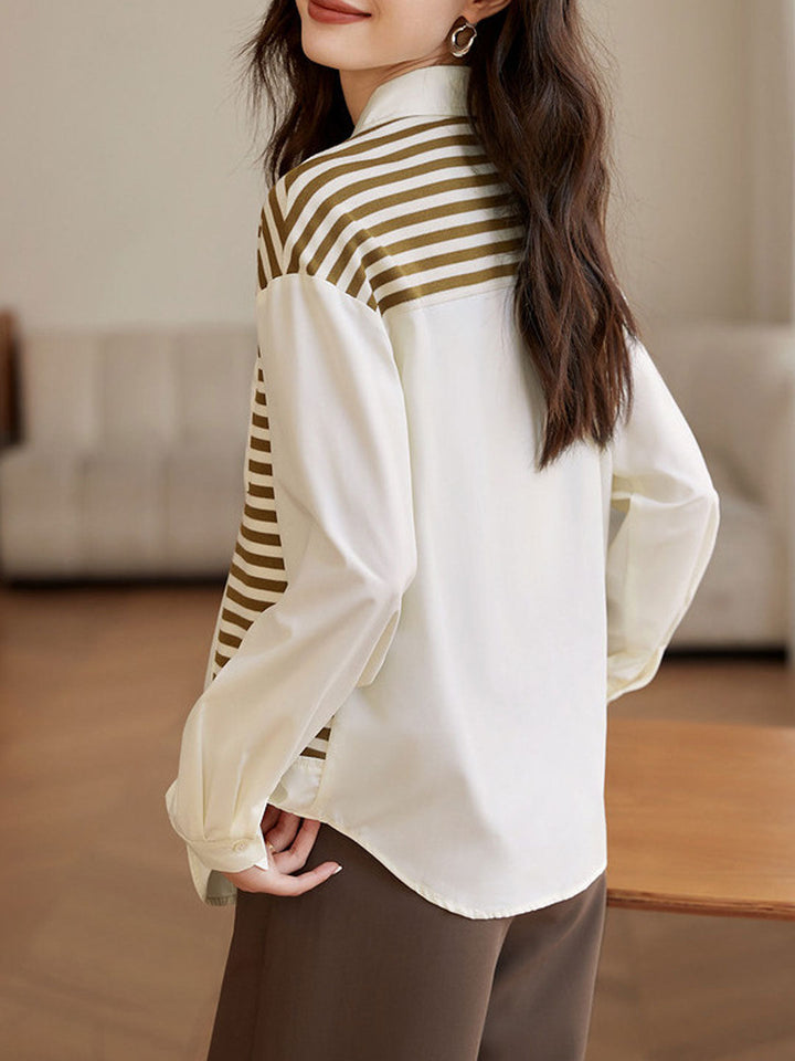 Kayla Casual Striped Contrast Patchwork Shirt