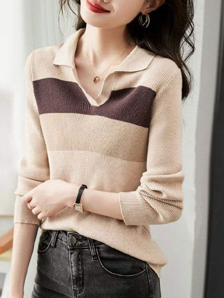 Sarah Classic Contrast Color Pullover Knitted Top