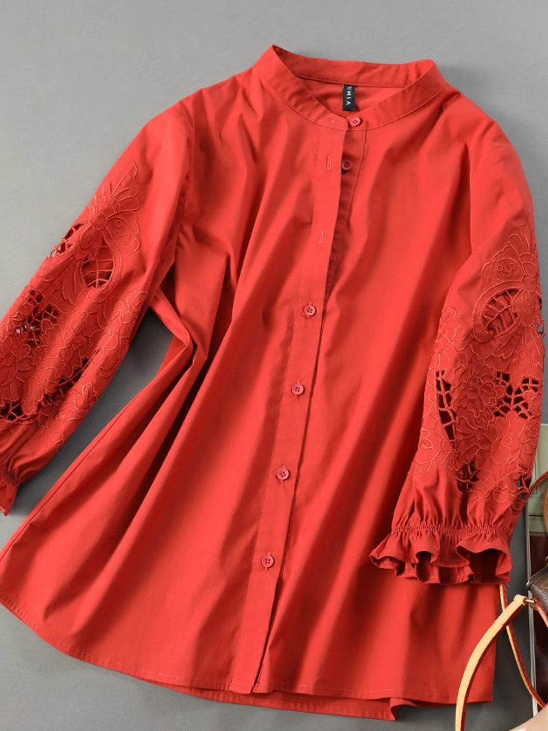 Kayla Casual Embroidered Shirt-Red