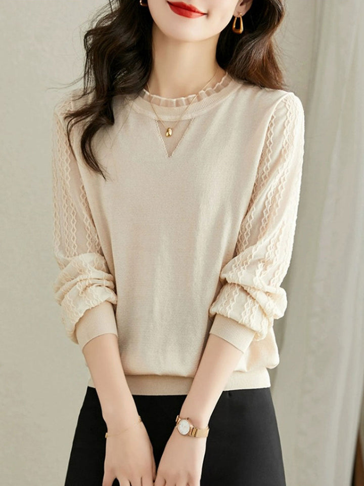 Abigail Elegant Crew Neck Lace Blouse