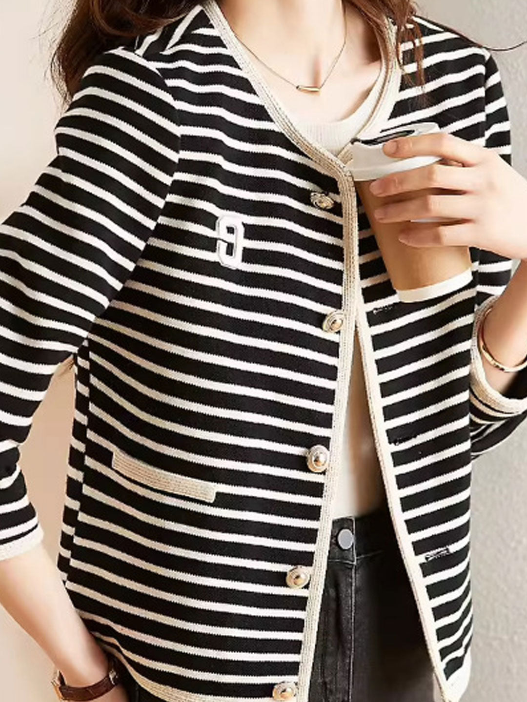 Sarah Retro Crew Neck Striped Cardigan