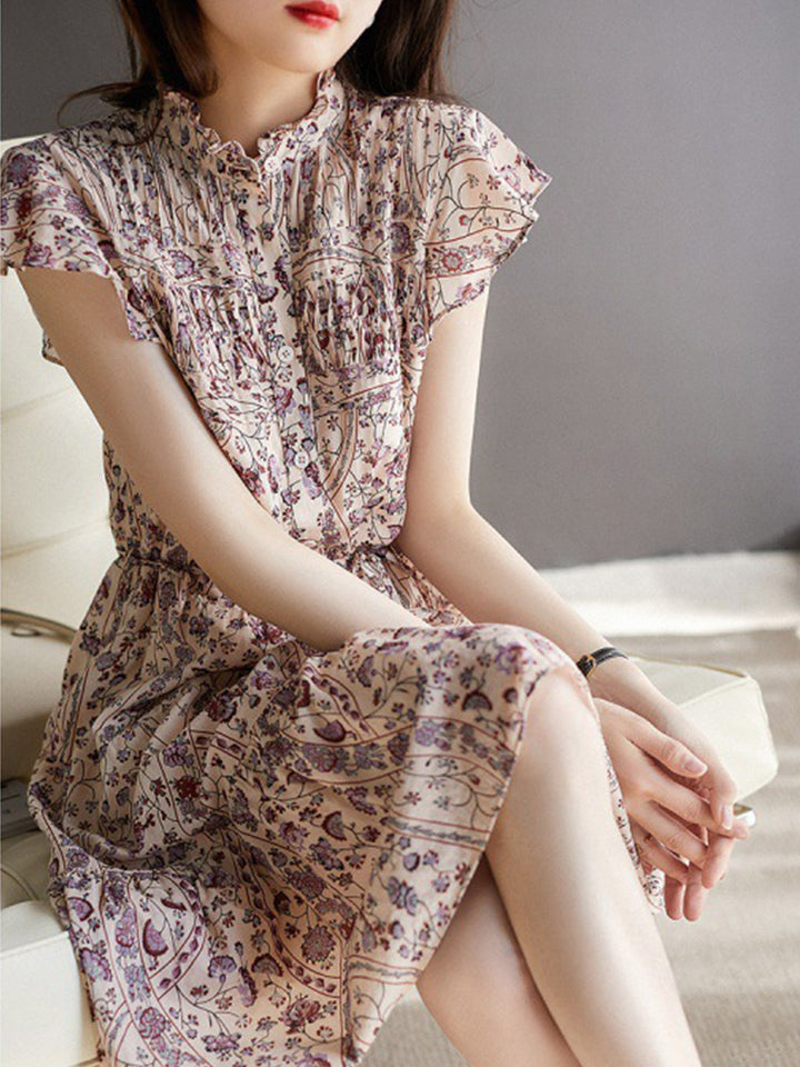 Sophie Retro Auricular Collar Floral Dress