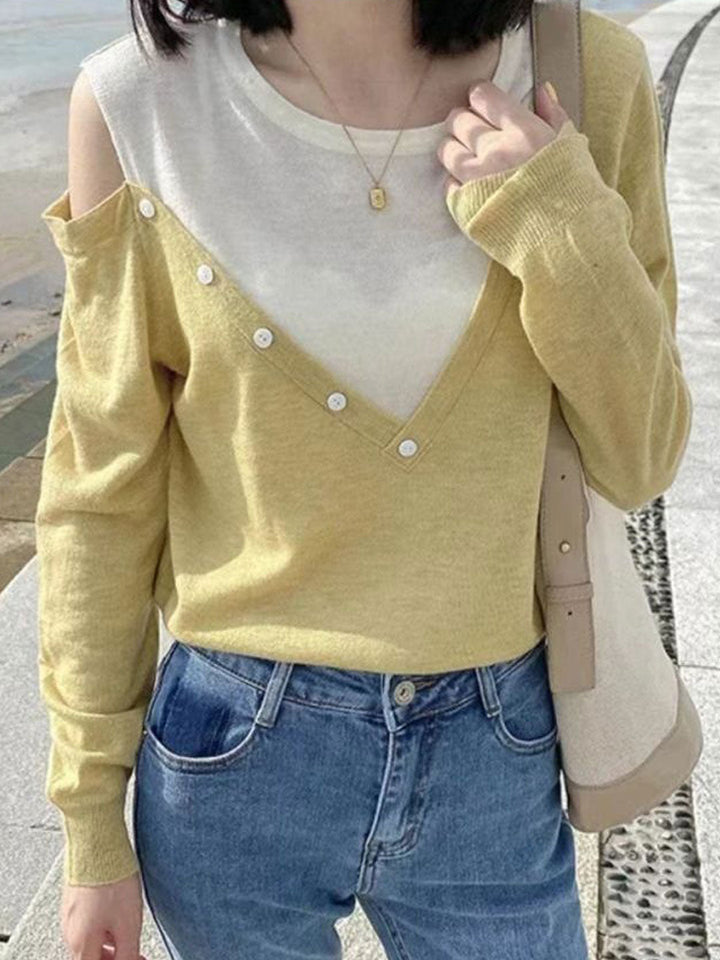 Olivia Crew Neck Patchwork Pullover Knitted Sweater