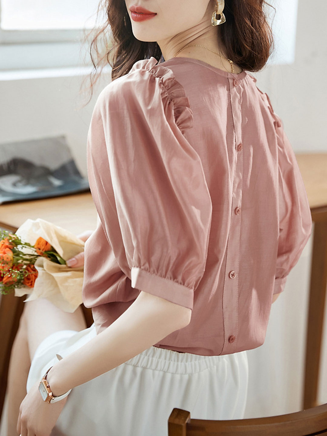 Isabella Casual Ruffled Textured Chiffon Top