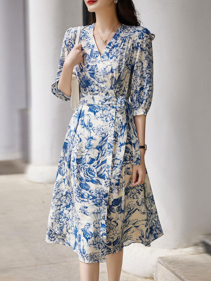 Alyssa Retro V-Neck Tencel Printed Dress