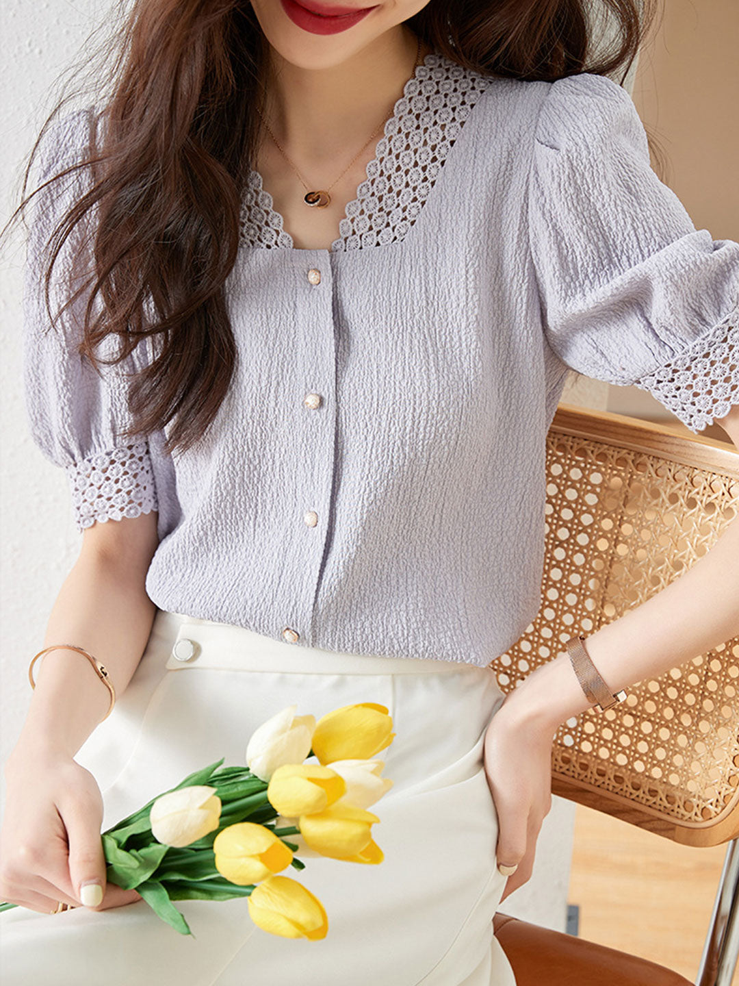 Sydney Elegant Hollowed Button Top-Apricot