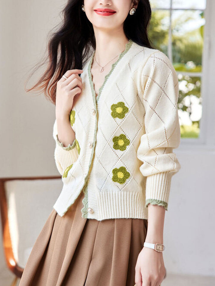 Mia Auricular Hollowed Patchwork Knitted Cardigan