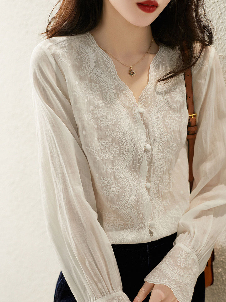 Samantha Elegant V-neck Lace Embroidered Top