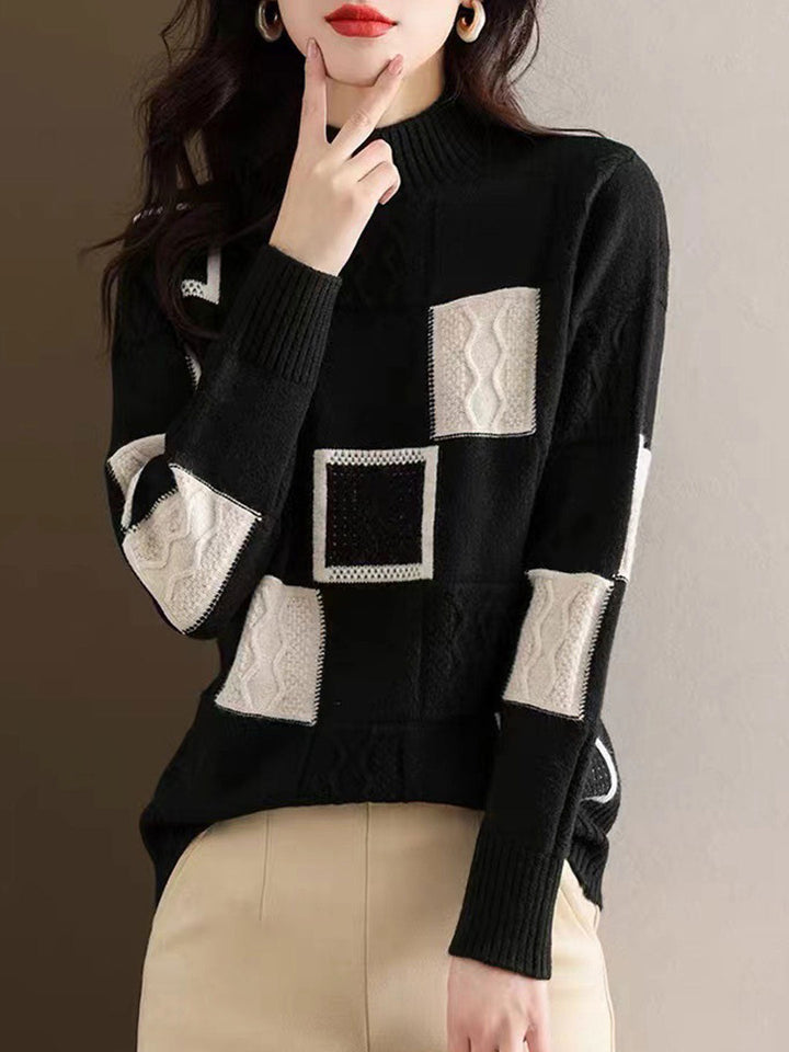 Lily Classic Turtleneck Contrast Knitted Sweater