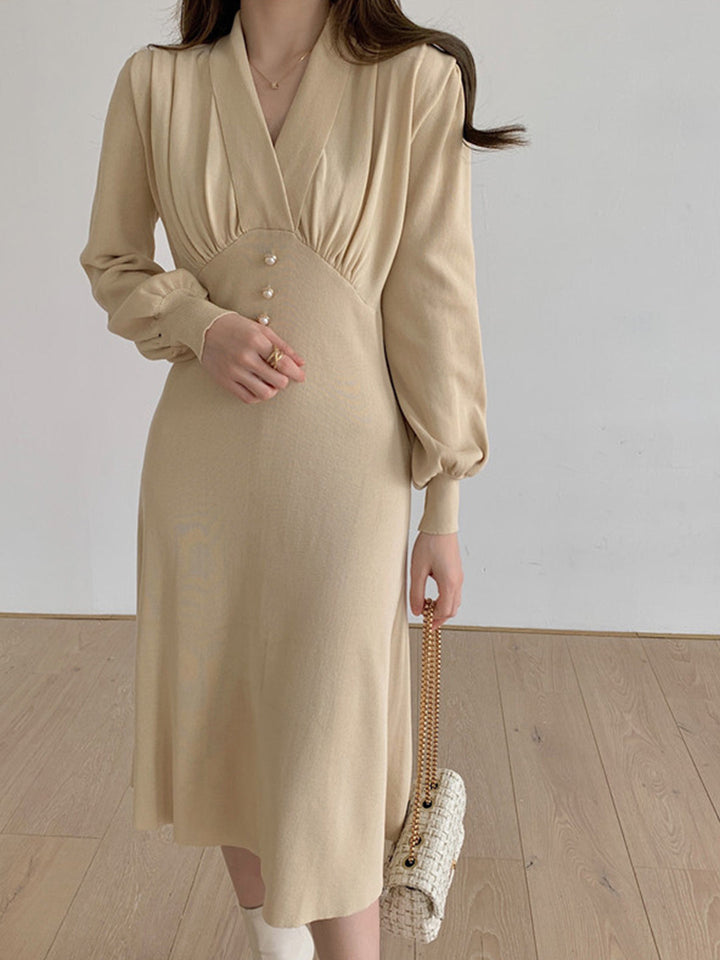 Raya Vintage Style V-Neck Knitted Dress