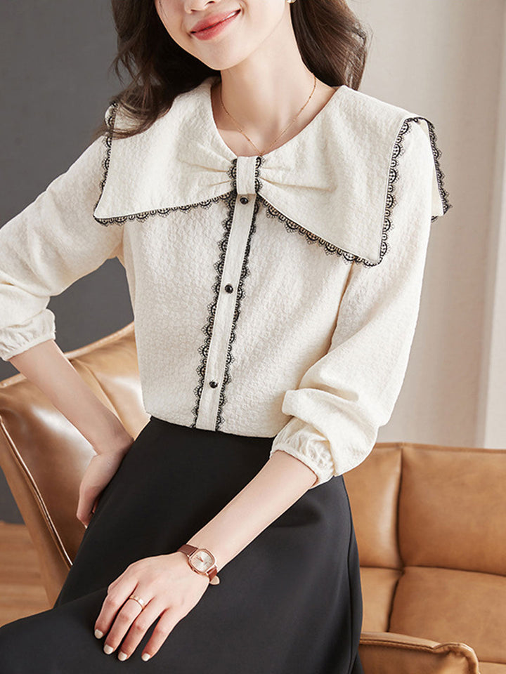 Trinity Classic Lattern Sleeve Lace Chiffon Shirt