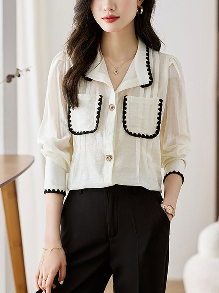 Sophia Retro Lapel Patchwork Shirt