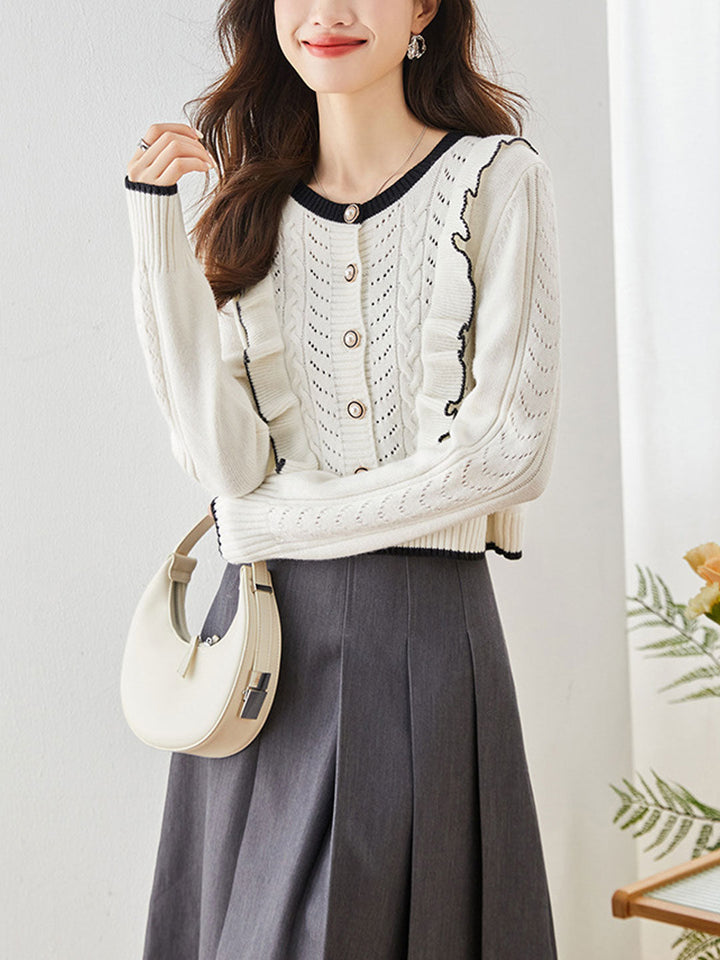 Olivia Elegant Hollowed Ruffled Knitted Cardigan