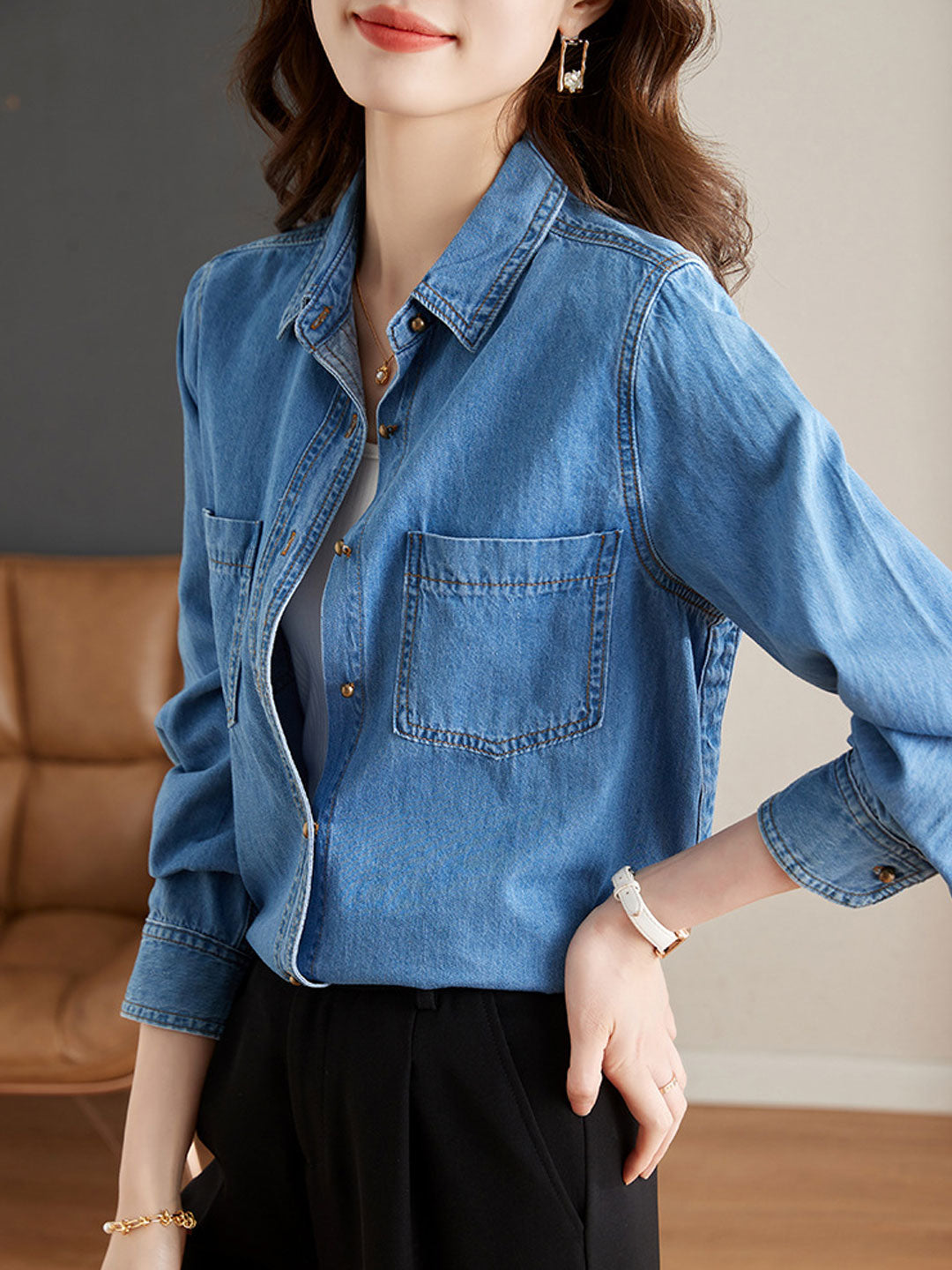 Madison Casual Lapel Denim Shirt