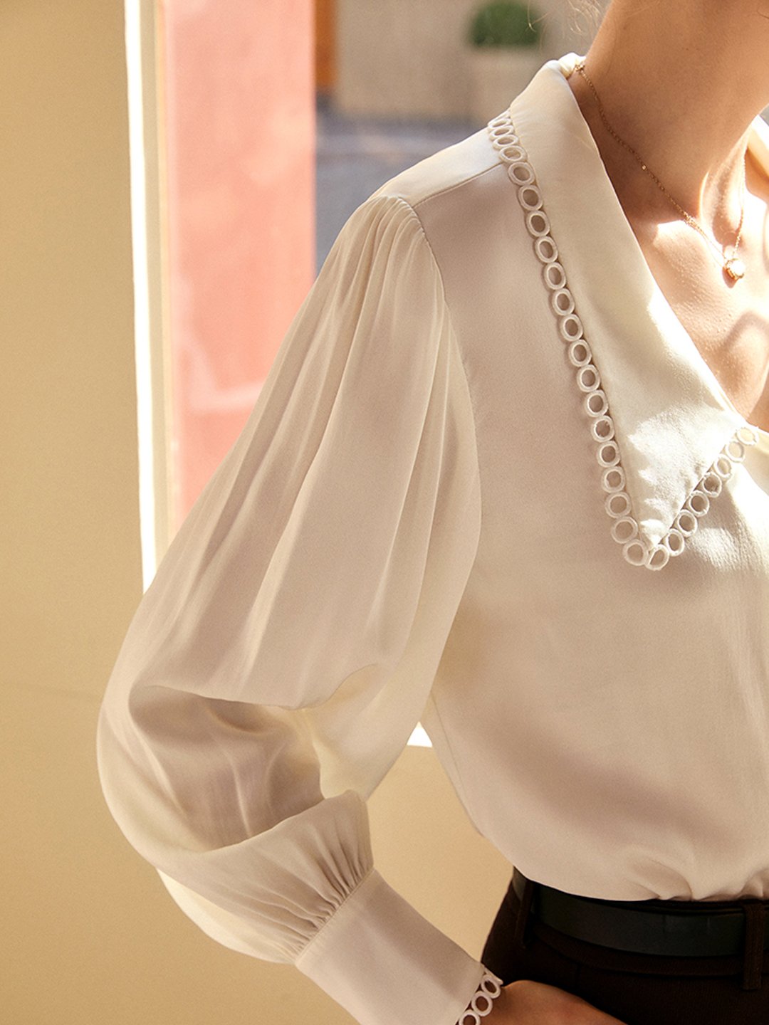 Chole Vintage V-Neck Puff Sleeve White Blouse