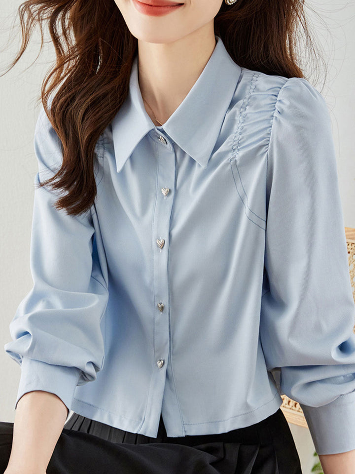 Grace Elegant Pleated Lapel Shirt