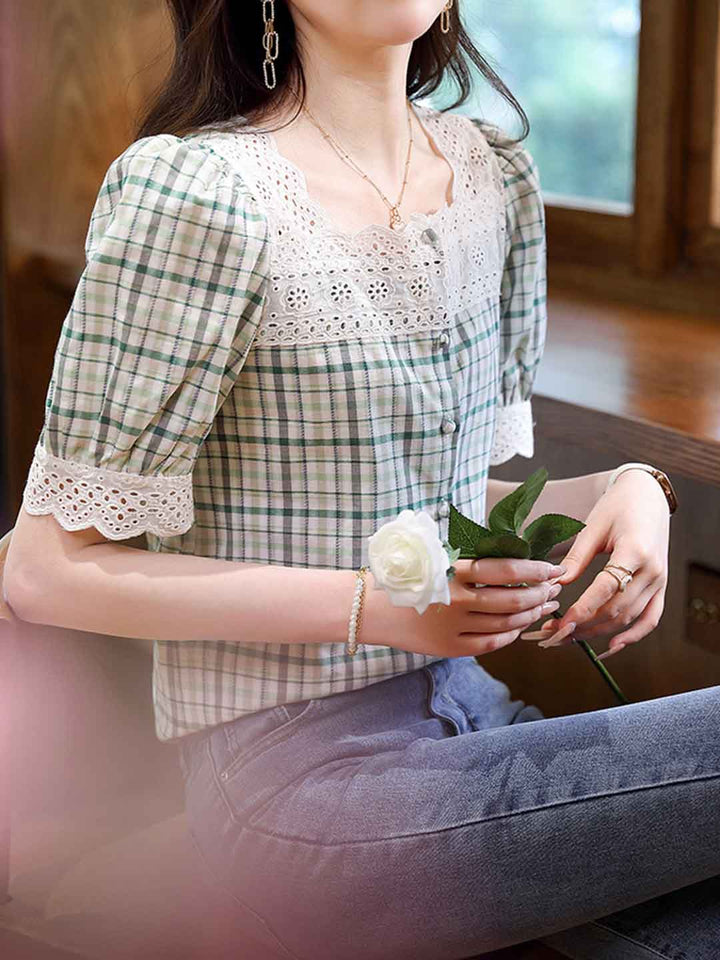 Kayla Retro Plaid Panel Top