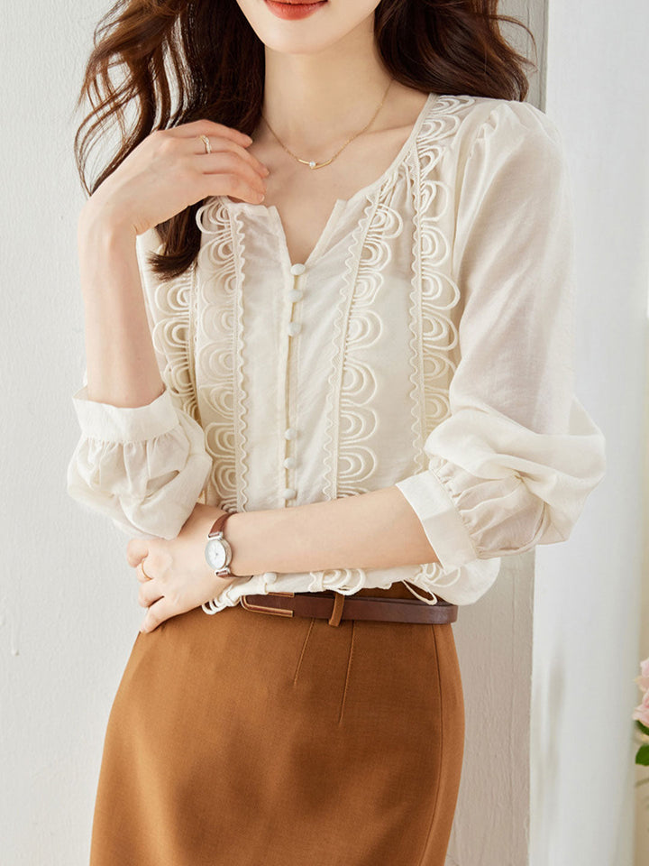 Zoe Classic Balloon Sleeve Lace Chiffon Top