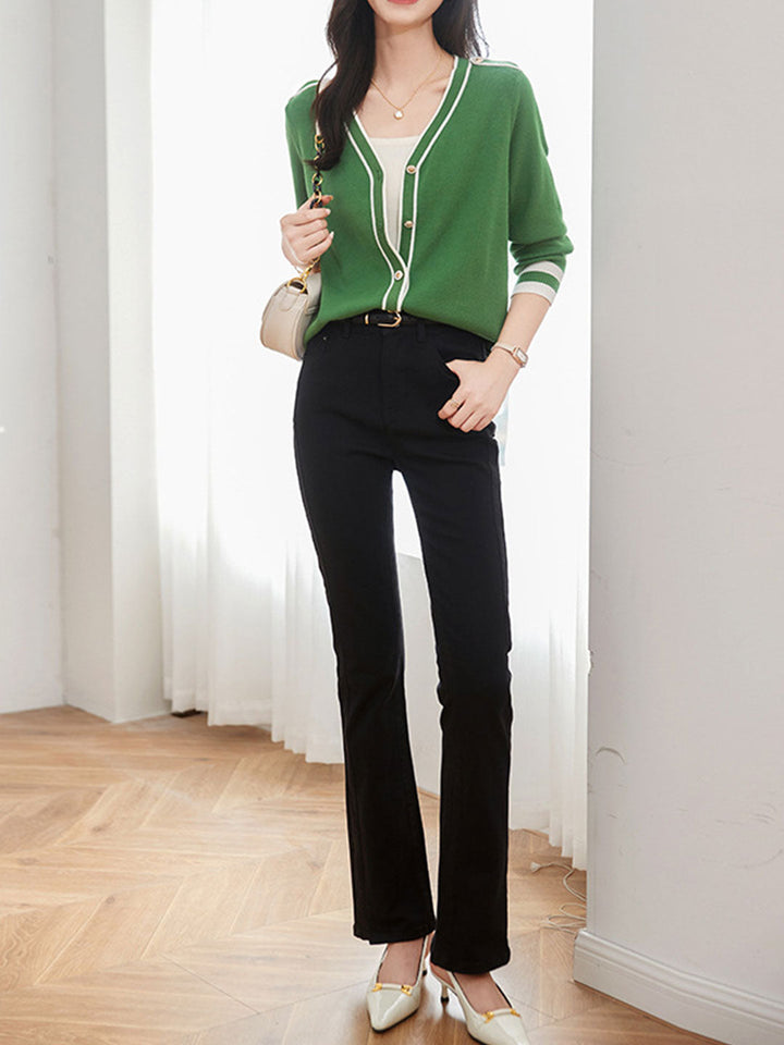 Ashley Elegant Contrast Color Knitted Cardigan