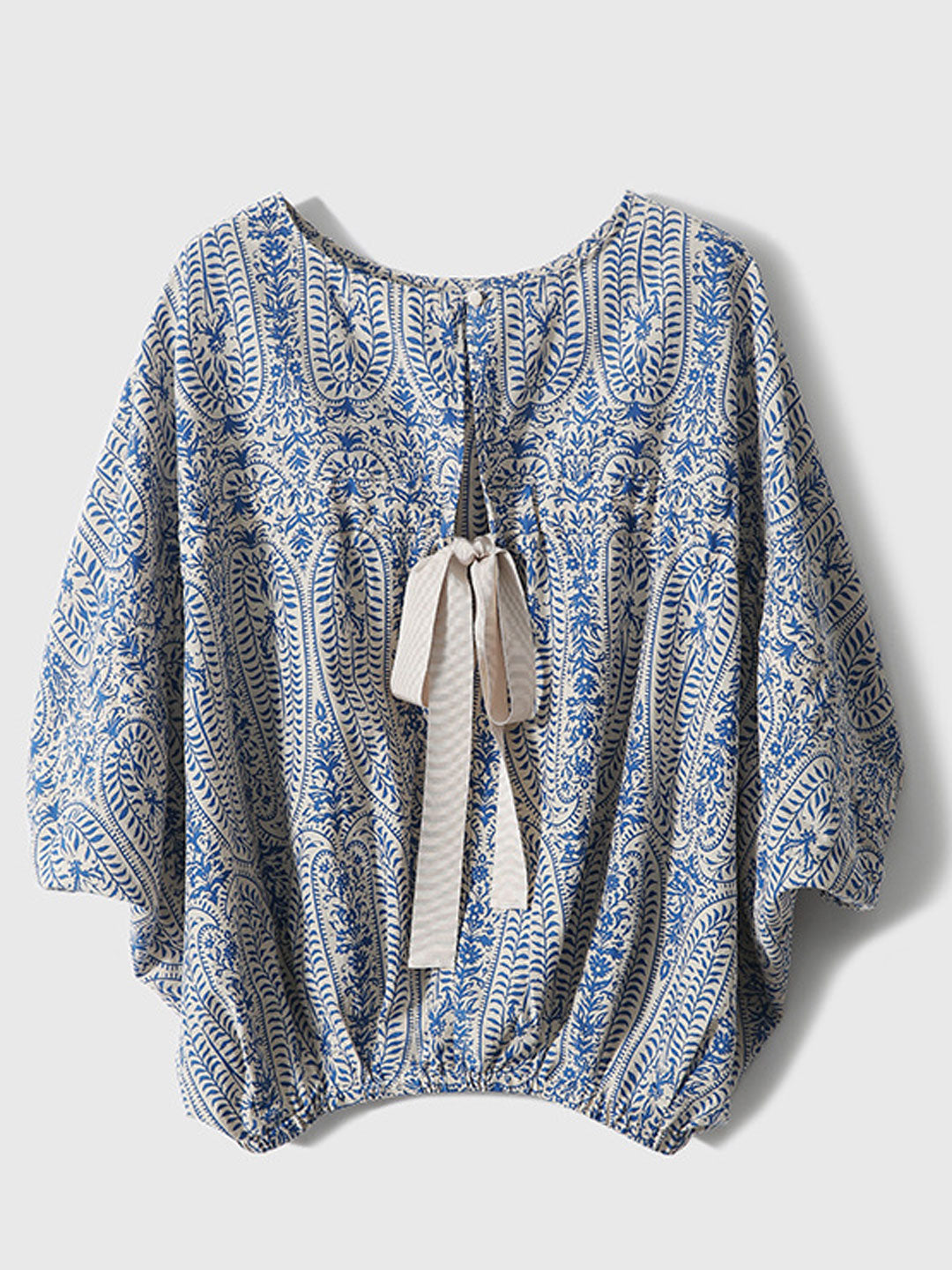 Maya Casual Back Bow Printed Blouse-Blue