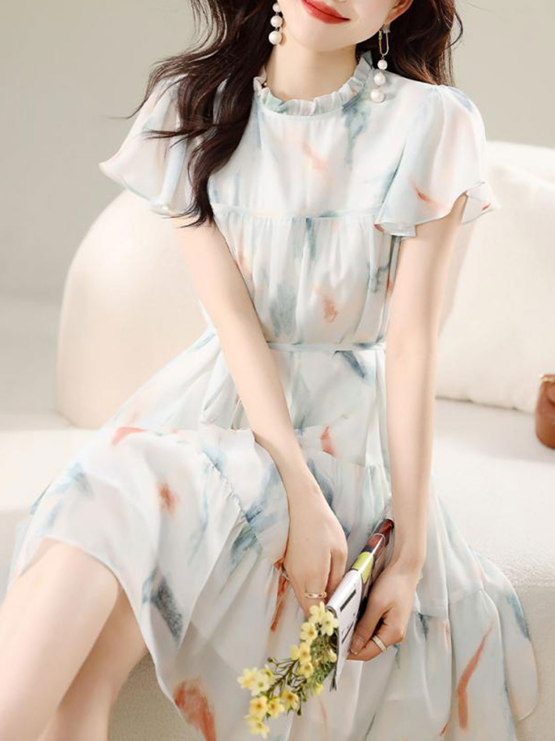 Ava Vacation Chiffon Printted Dress