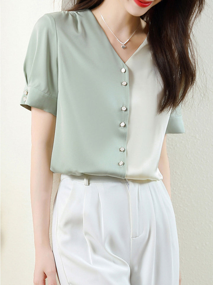 Emma Casual Paneled Satin Shirt