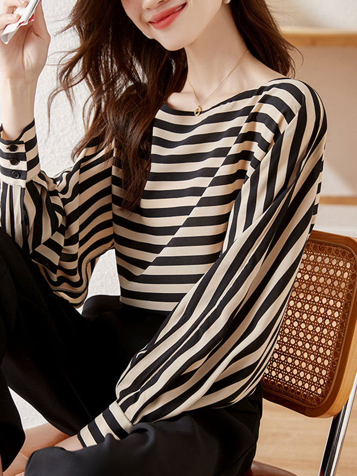 Jessica Classic One-shoulder Striped Chiffon Blouse