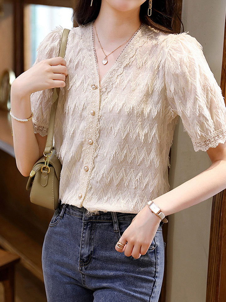 Olivia Elegant Lace Fringe Blouse