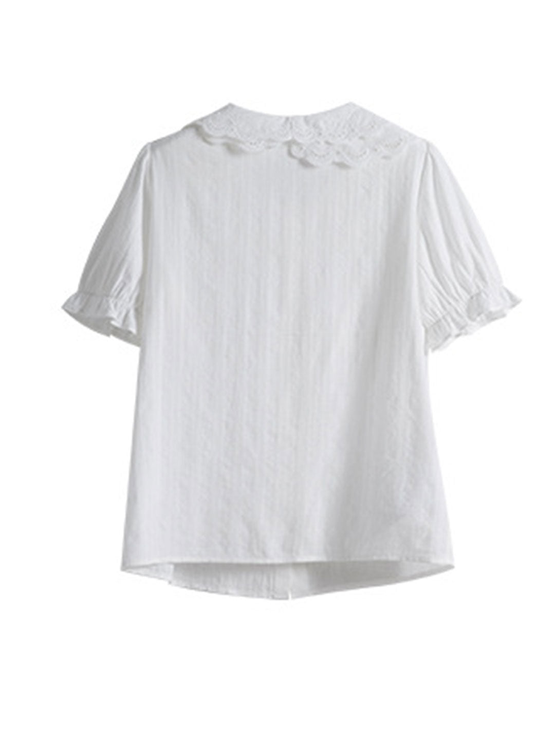 Chloe Retro Hollow Puff Sleeve Textured Top-White