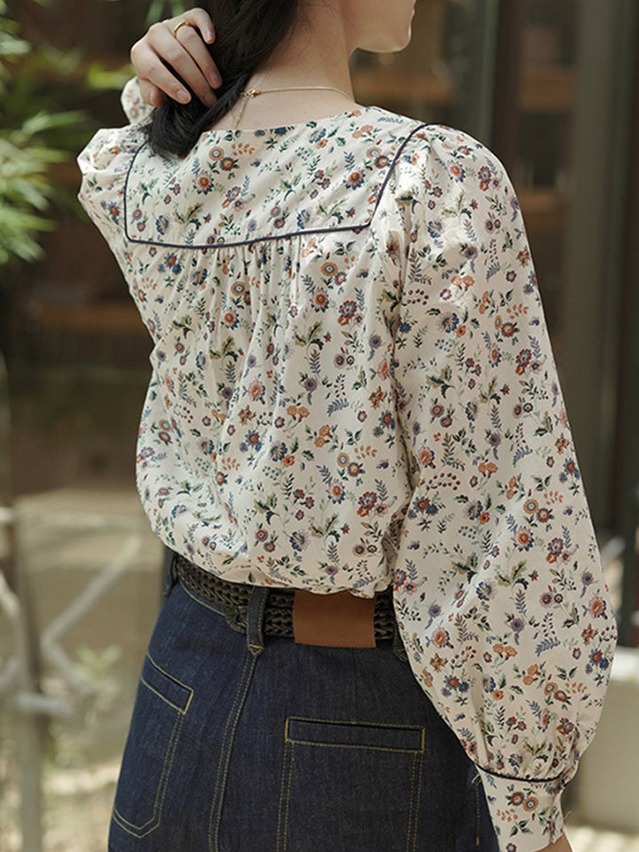 Brianna Retro Floral Cotton Blouse