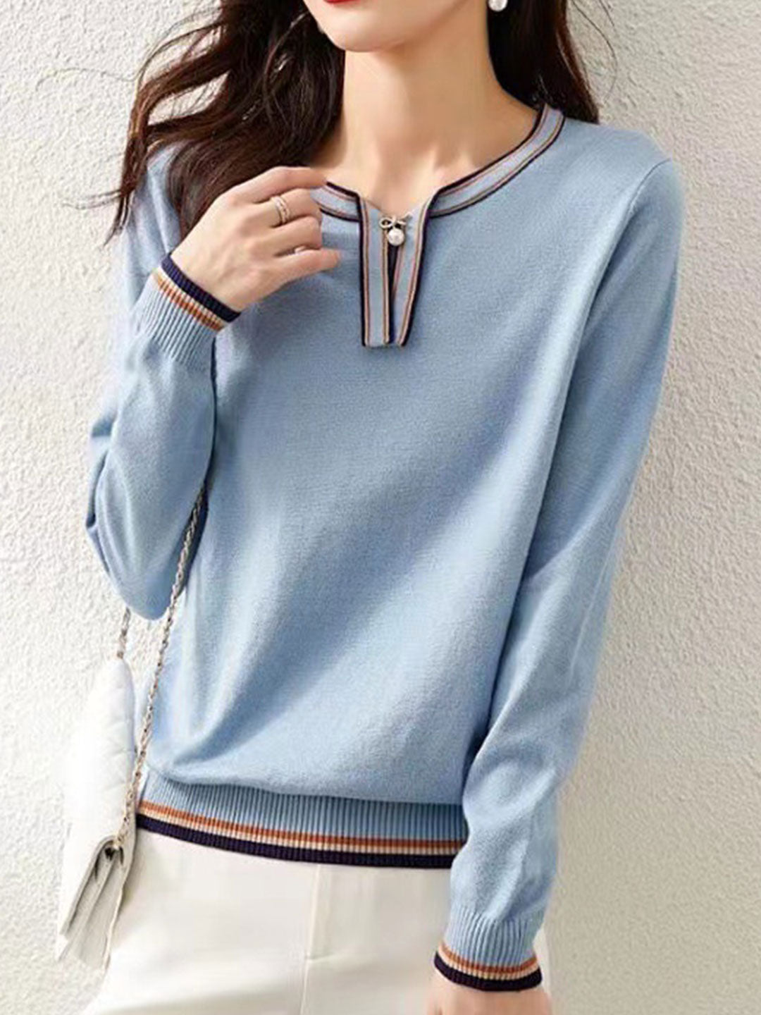 Lauren Classic Contrasting Color Knitted Pullover Top