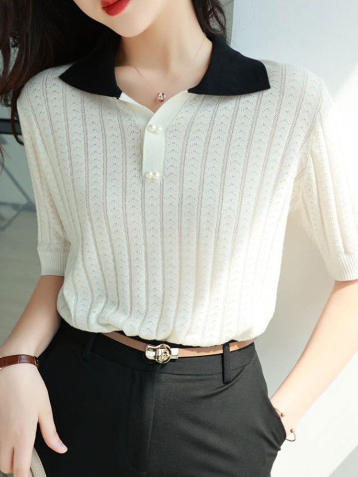 Abigail Casual Contrasted Color Knitted Top