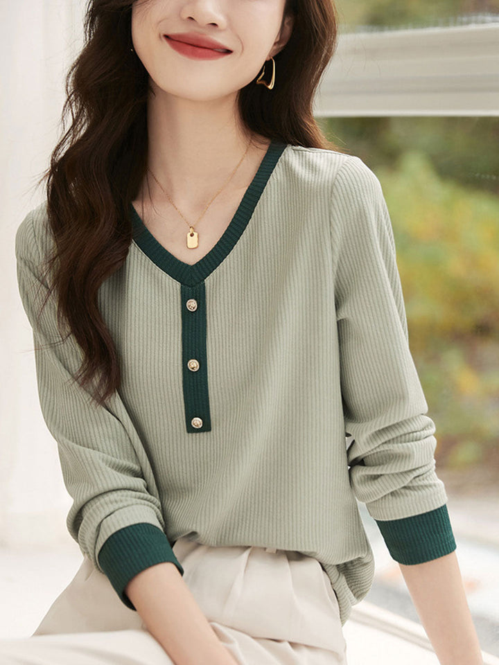 Sarah Classic V-Neck Color Matched Knitted Top