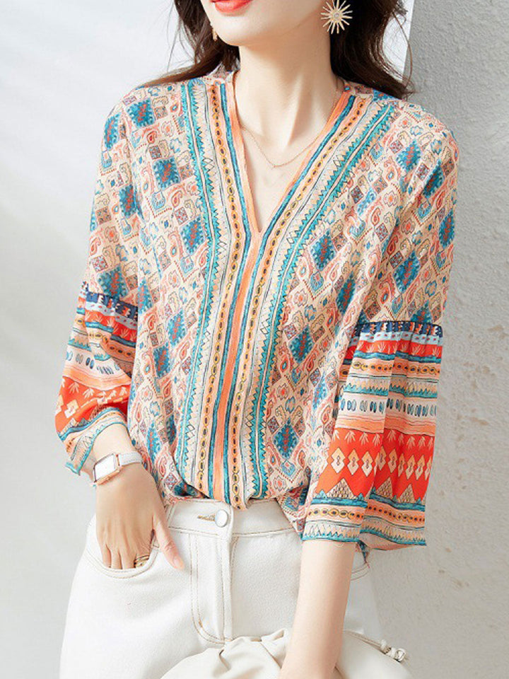 Rachel Retro Crew Neck Chiffon Blouse