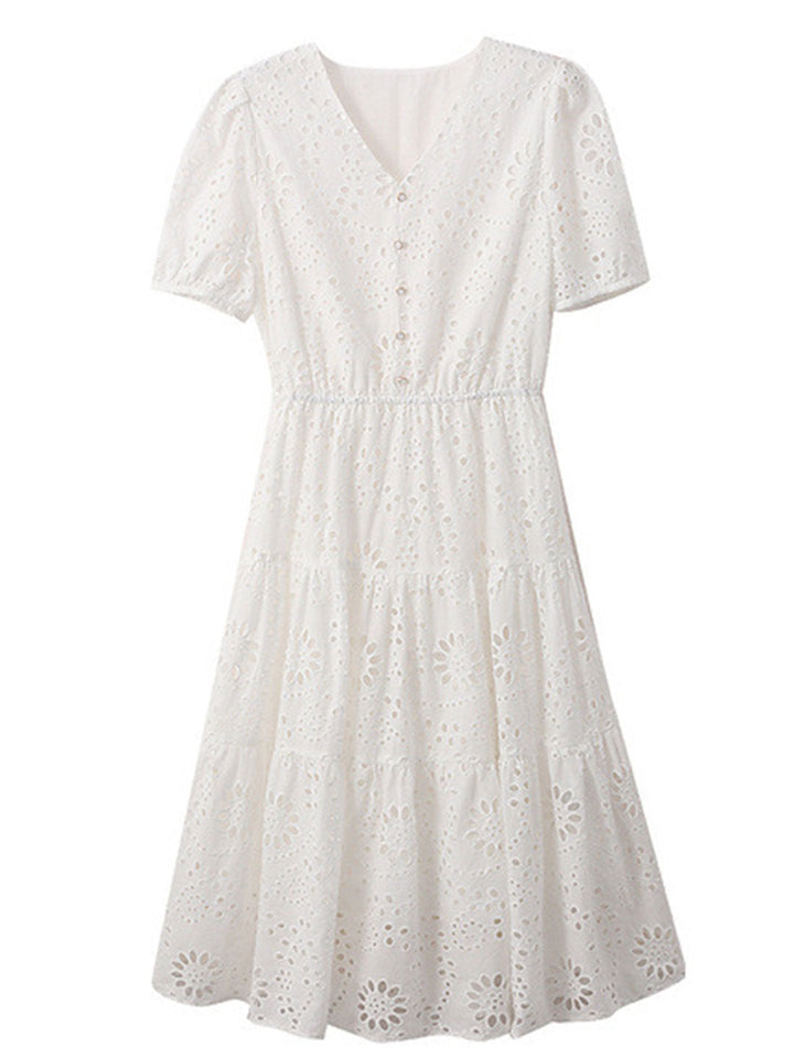 Lauren Retro Hollowed Embroidered Dress