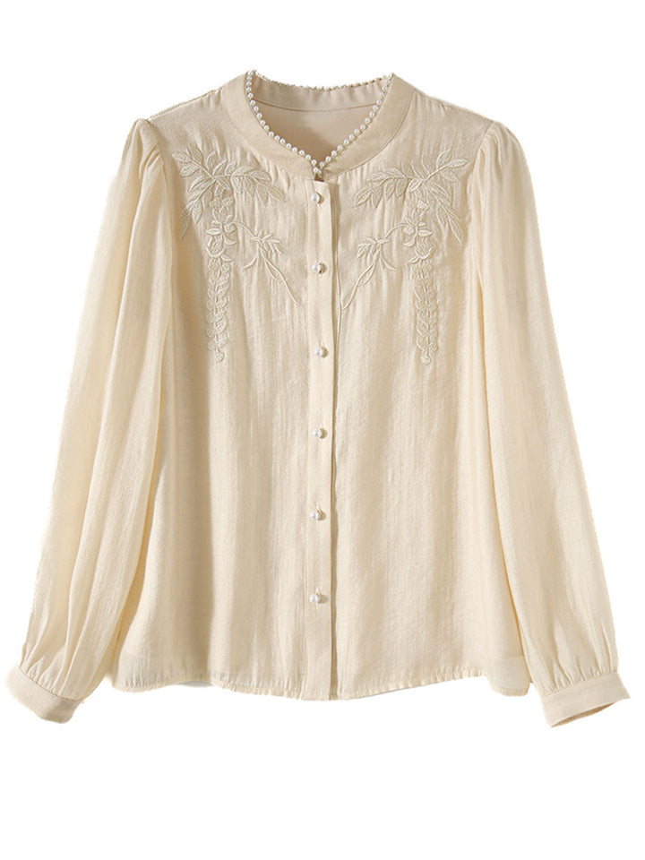 Madison Retro Embroidered Pearl Stand Collar Shirt