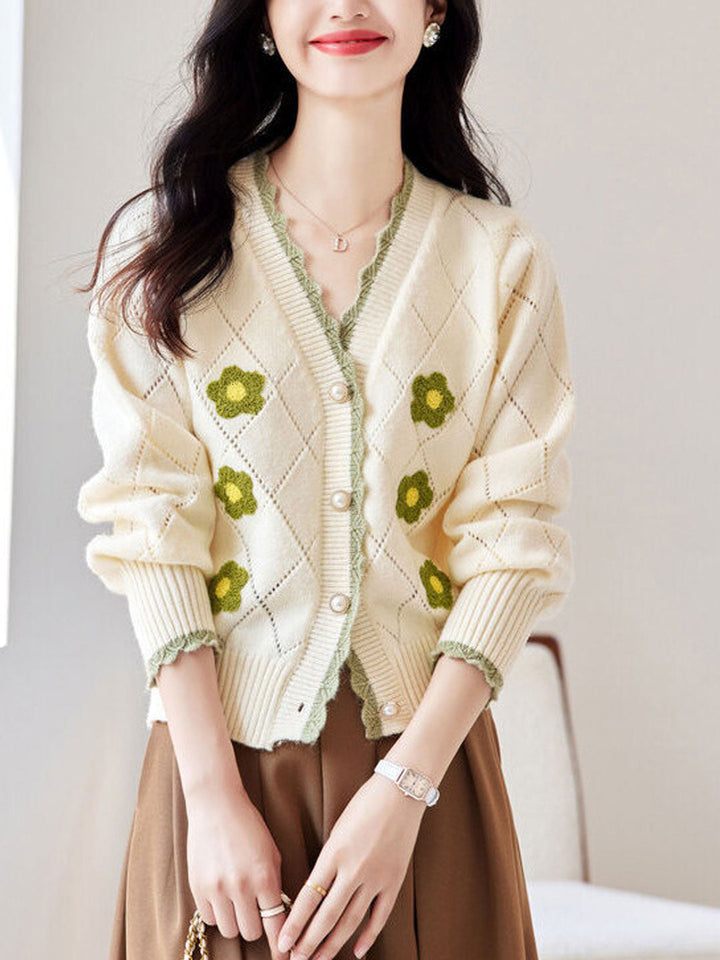 Mia Auricular Hollowed Patchwork Knitted Cardigan