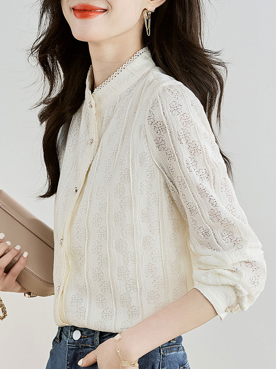 Mia Retro Lace Chiffon Blouse