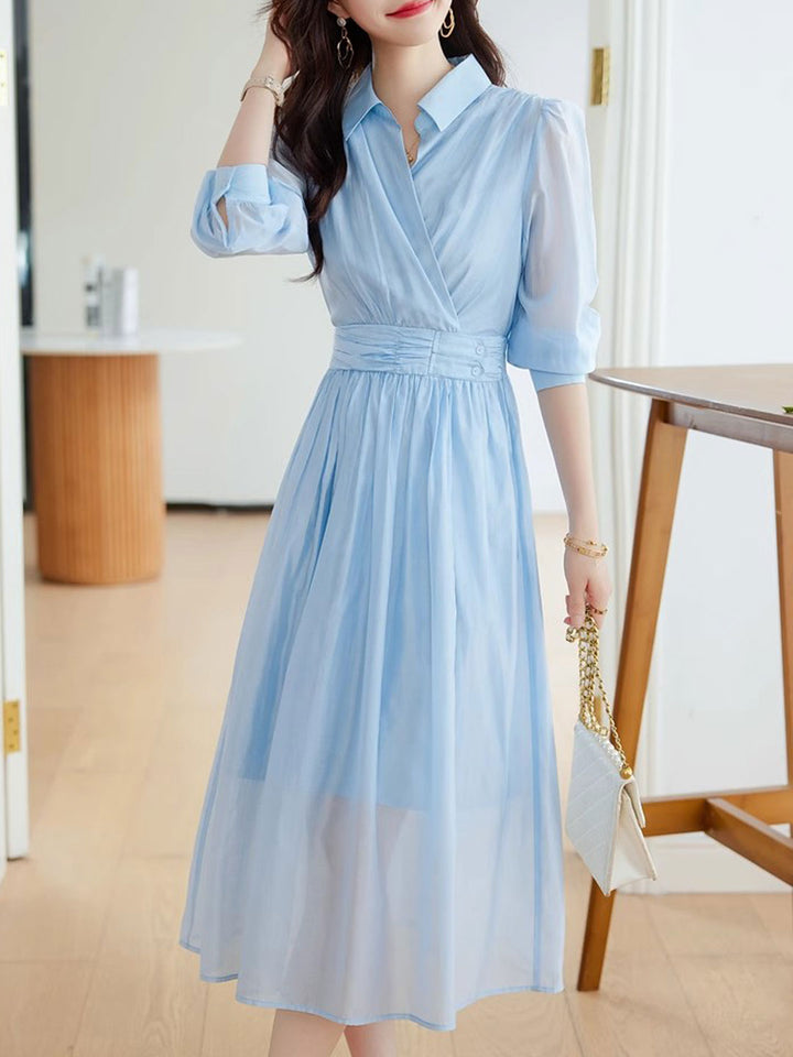 Kayla Retro Puff Sleeve Chiffon Dress