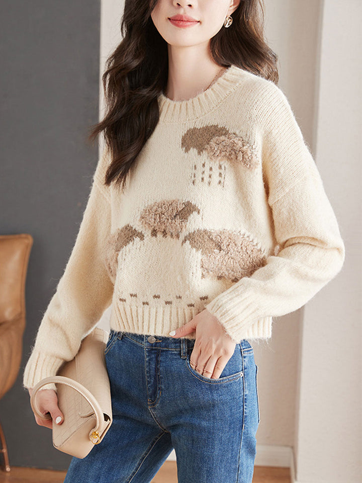 Natalie Crew Neck Embroidered Knitted Pullover Sweater