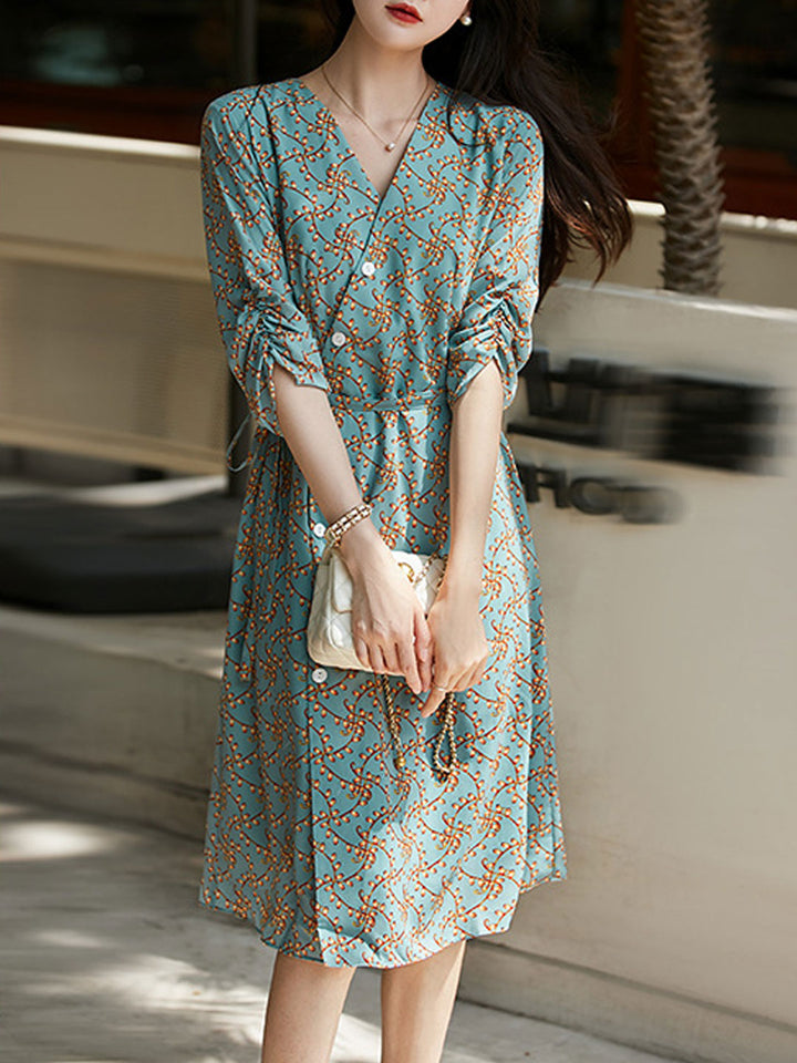 Zoe Elegant Printed Chiffon Wrap Dress