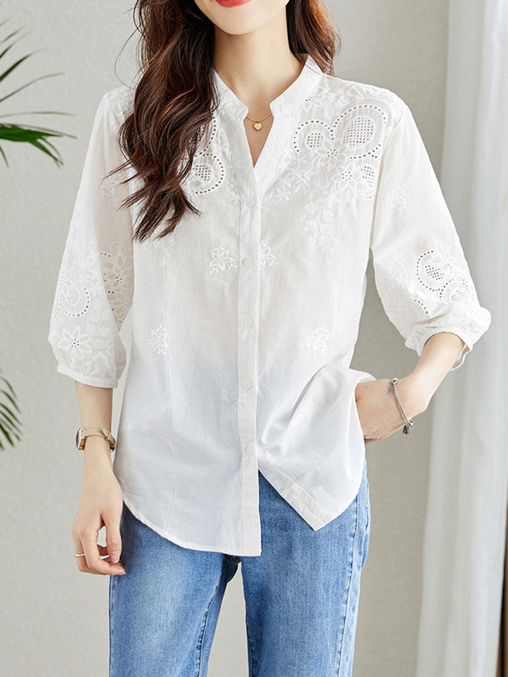 Eva Classic Embroidery Hollowed Shirt