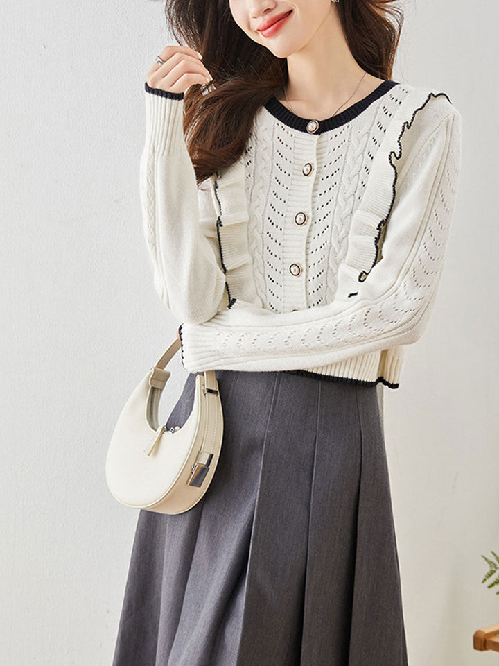 Olivia Elegant Hollowed Ruffled Knitted Cardigan