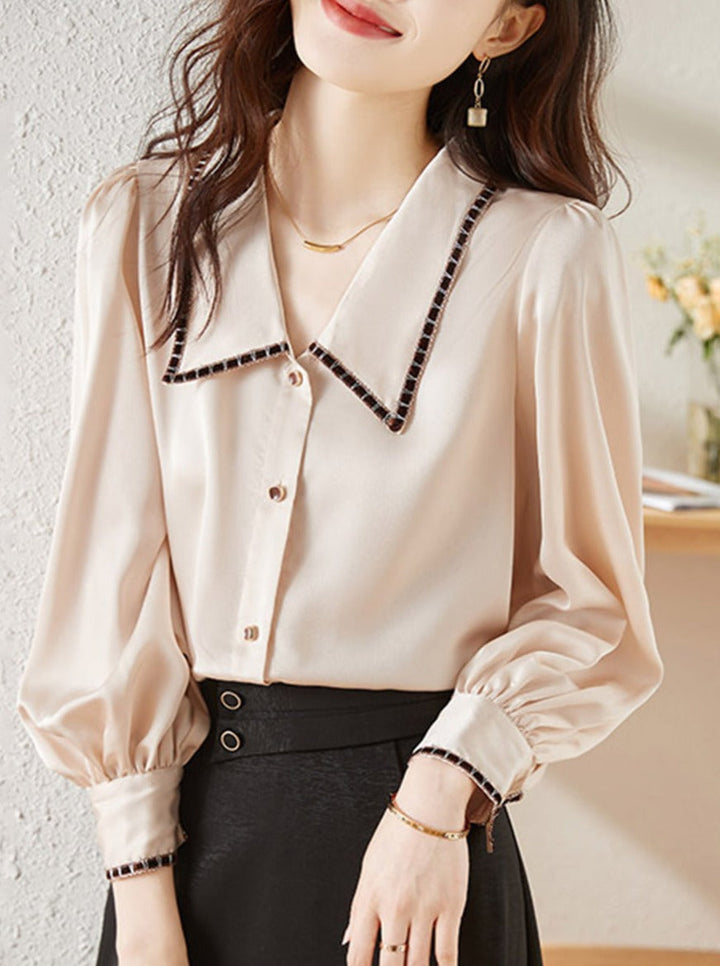 Elvira Casual Doll Collar Chiffon Blouse-Pink