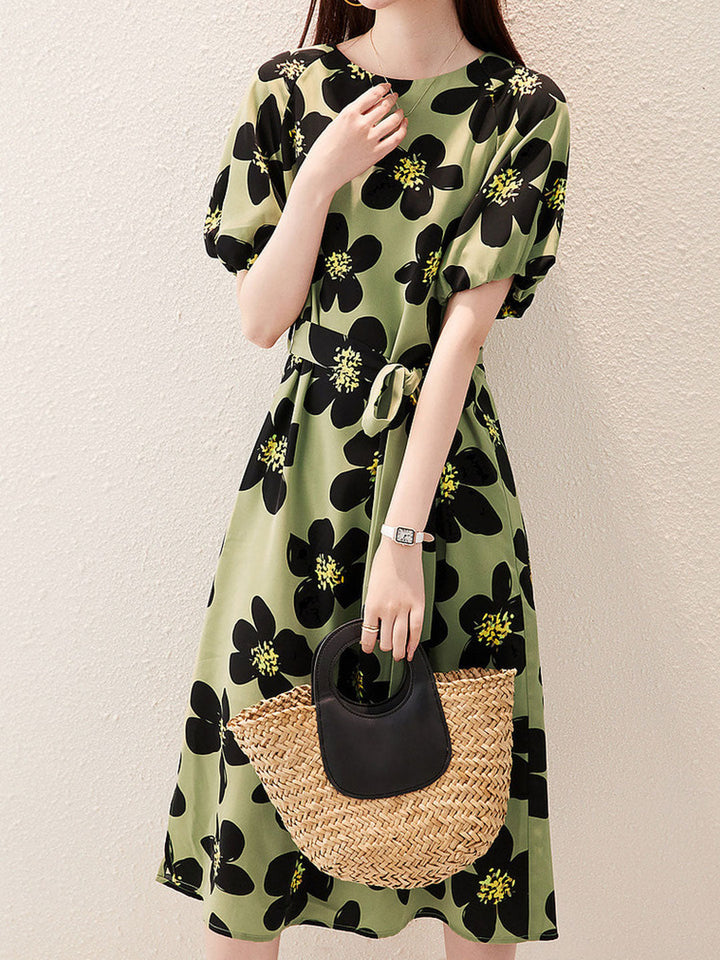 Mia Elegant Printed Tie Dress