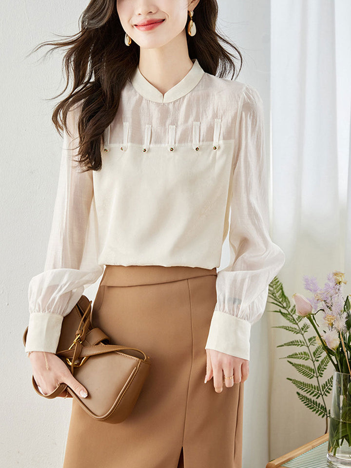 Mia Retro Lantern Sleeve Buttoned Shirt