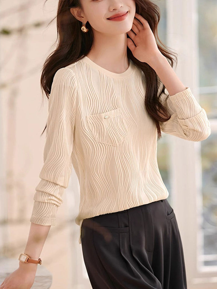 Jessica Retro Crew Neck Jacquard Texture Knitted Sweater