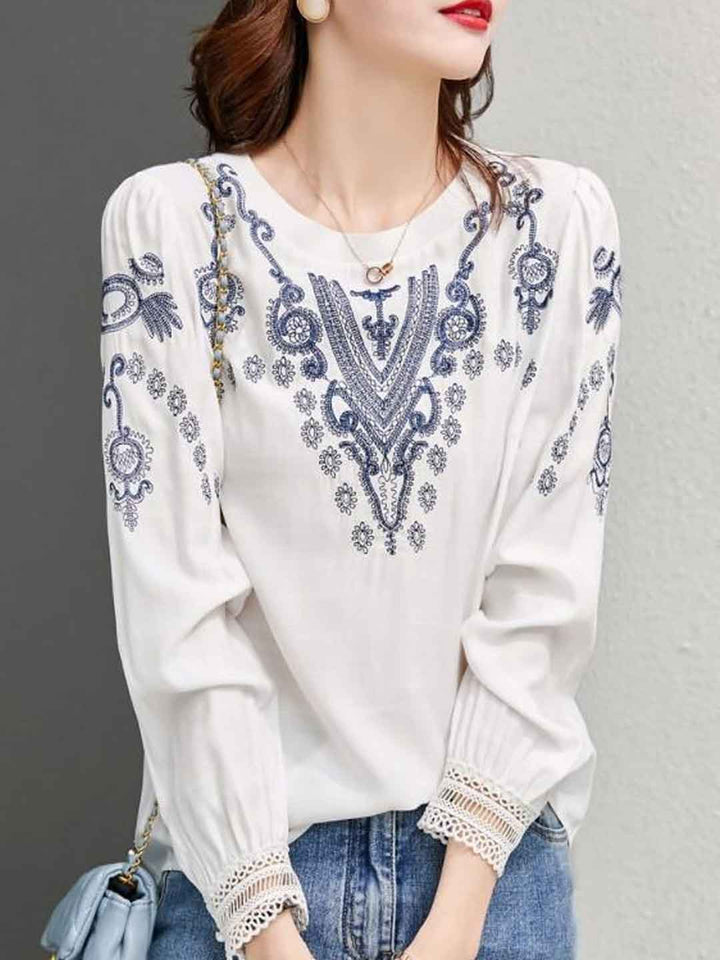 Zoe Casual Crew Neck Embroidered Top