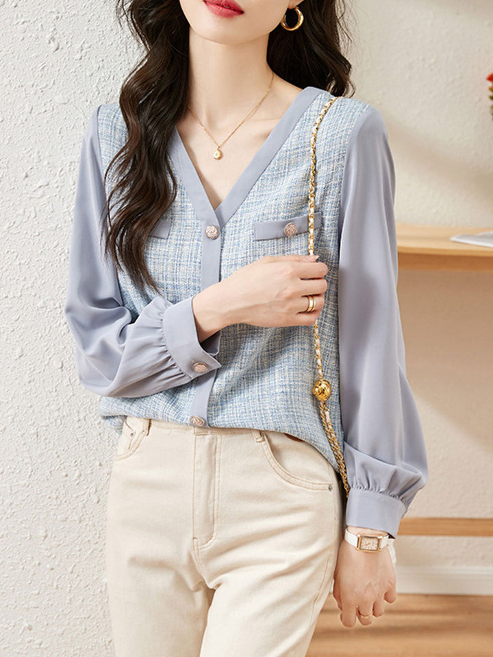 Lauren Retro V-neck Chiffon Panel Cardigan